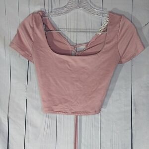 Cloud Dancer Pink Women's Crop Top With Tie Back Size M